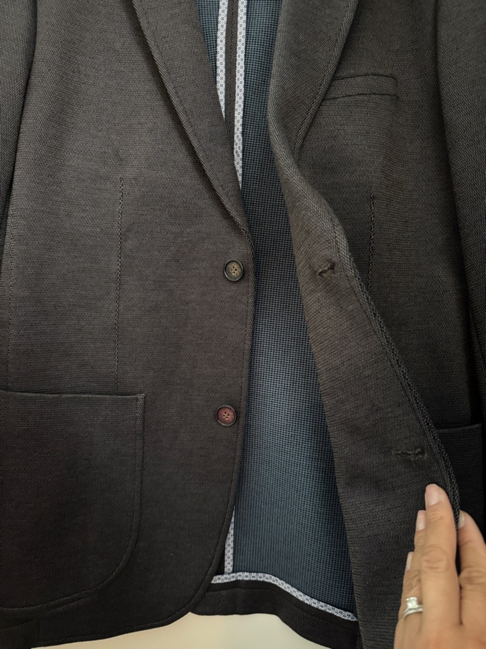 Men's Brown/Blue Knit Blazer - Classic Tailored Style - Picture 4 of 13